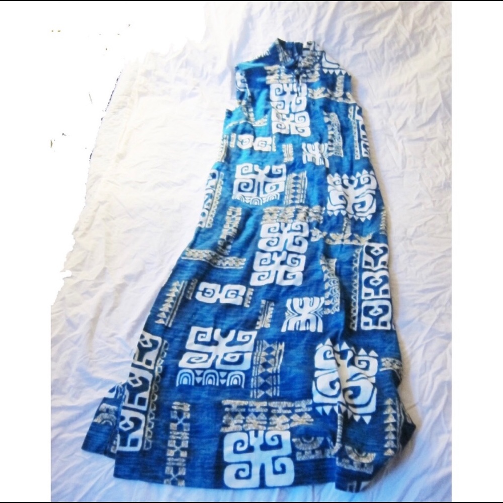 Vintage Holo-Holo Hawaiian dress blue cotton s16